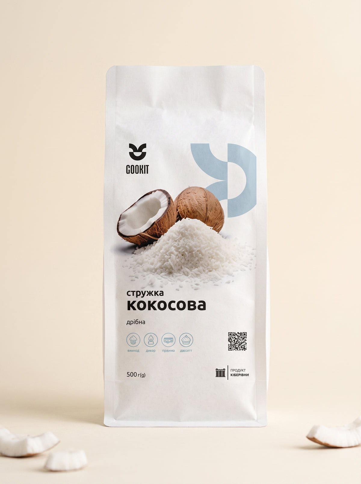 Кокосова стружка 52% COOKIT 1-2,8 мм 0,5кг/уп