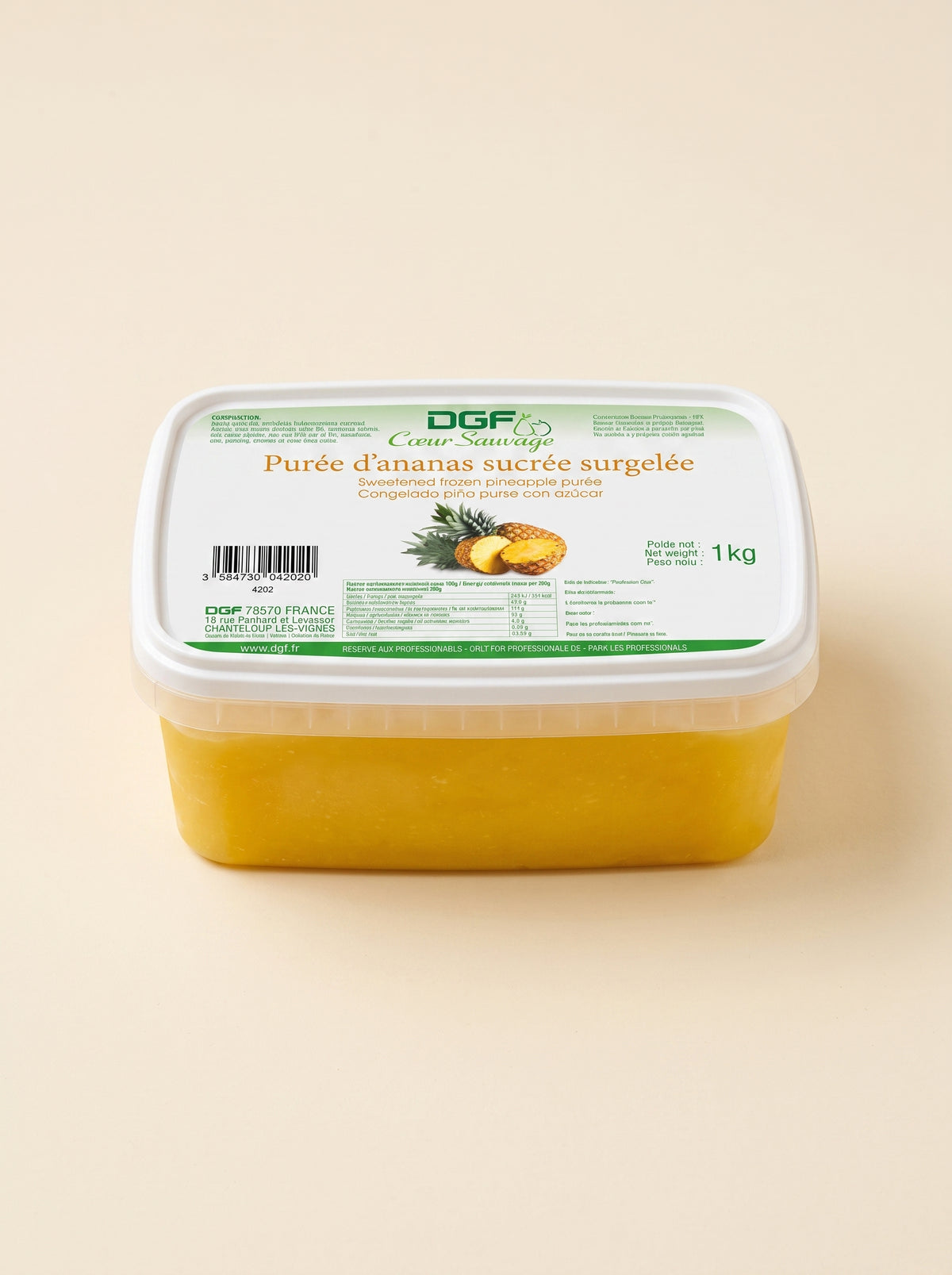 Пюре Ананаса заморожене із цукром (10%), DGF Франція